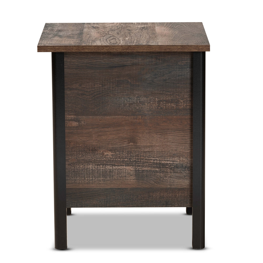 Baxton Studio Vaughan Modern And Contemporary Two-Tone Rustic Brown And Black Finished Wood Nightstand