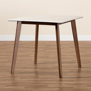 Baxton Studio Kaylee Mid-Century Modern Transitional Walnut Brown Finished Wood Dining Table With Faux Marble Tabletop