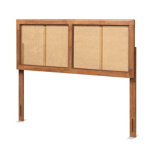 Baxton Studio Gilbert Mid-Century Modern Ash Walnut Finished Wood And Synthetic Rattan Full Size Headboard