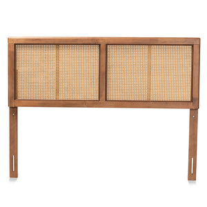 Baxton Studio Gilbert Mid-Century Modern Ash Walnut Finished Wood And Synthetic Rattan Full Size Headboard