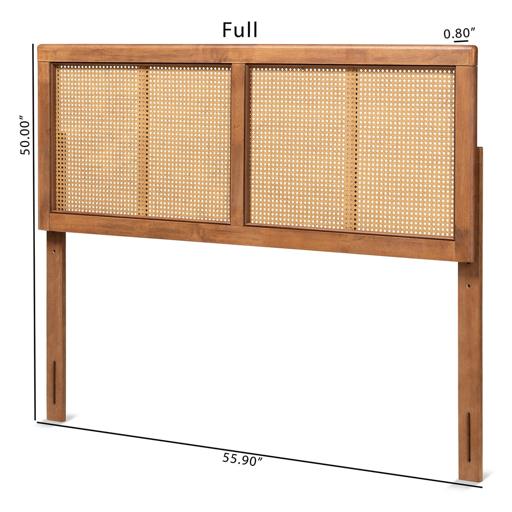 BAXTON STUDIO GILBERT MID-CENTURY MODERN ASH WALNUT FINISHED WOOD AND SYNTHETIC RATTAN FULL SIZE HEADBOARD