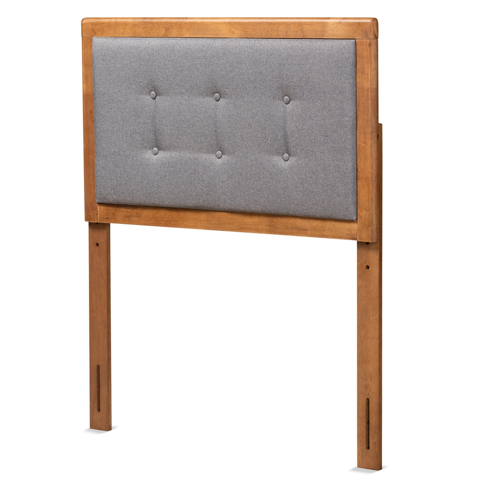 Baxton Studio Sarine Mid-Century Modern Dark Grey Fabric Upholstered And Walnut Brown Finished Wood Twin Size Headboard