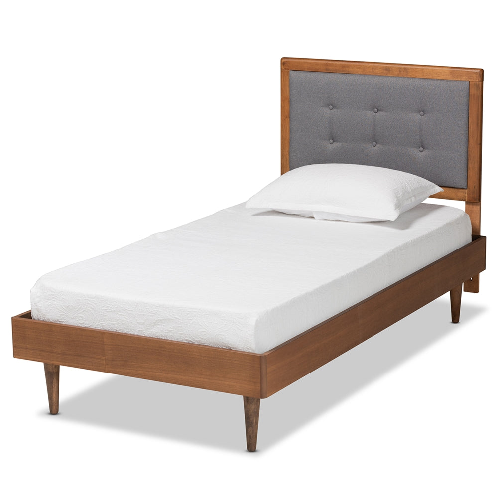 Baxton Studio Greta Mid-Century Modern Fabric Upholstered and Finished Wood Platform Bed