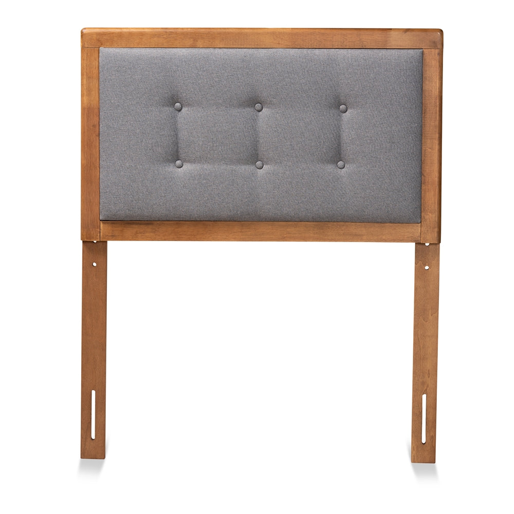 Baxton Studio Sarine Mid-Century Modern Dark Grey Fabric Upholstered And Walnut Brown Finished Wood Twin Size Headboard