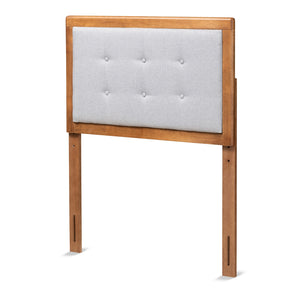 Baxton Studio Sarine Mid-Century Modern Light Grey Fabric Upholstered And Walnut Brown Finished Wood Twin Size Headboard