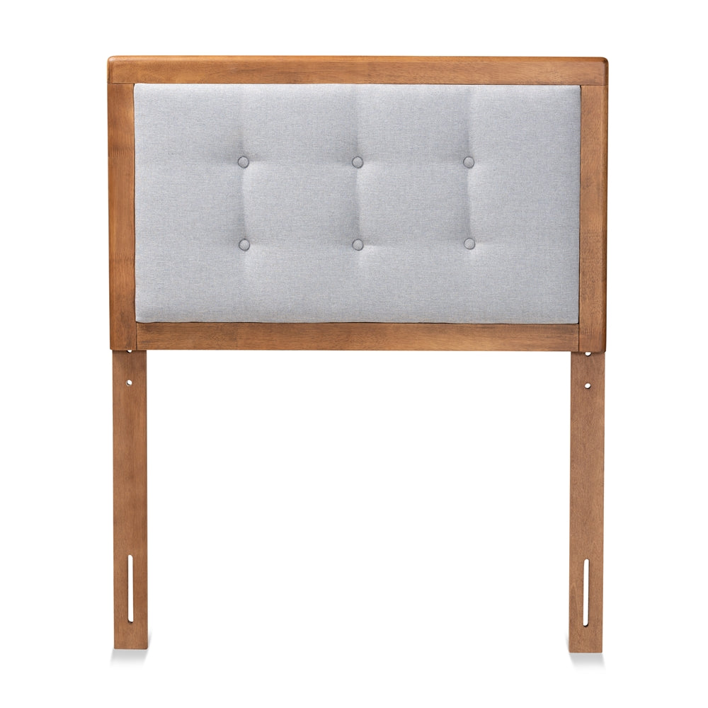 Baxton Studio Sarine Mid-Century Modern Light Grey Fabric Upholstered And Walnut Brown Finished Wood Twin Size Headboard