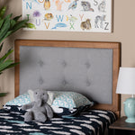 Load image into Gallery viewer, BAXTON STUDIO SARINE MID-CENTURY MODERN LIGHT GREY FABRIC UPHOLSTERED AND WALNUT BROWN FINISHED WOOD TWIN SIZE HEADBOARD
