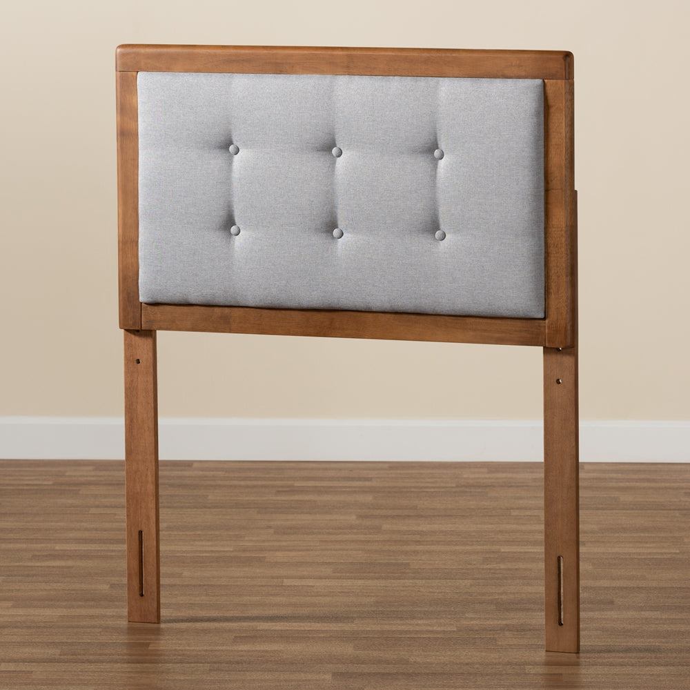 Baxton Studio Sarine Mid-Century Modern Light Grey Fabric Upholstered And Walnut Brown Finished Wood Twin Size Headboard