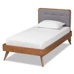 Load image into Gallery viewer, Baxton Studio Dilara Mid-Century Modern Fabric Upholstered and Walnut Brown Finished Wood Platform Bed
