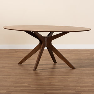 Baxton Studio Monte Mid-Century Modern Walnut Brown Finished Wood 71-Inch Oval Dining Table