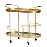 Load image into Gallery viewer, Baxton Studio Kamal Modern And Contemporary Glam Brushed Gold Finished Metal And Mirrored Glass 2-Tier Mobile Wine Bar Cart
