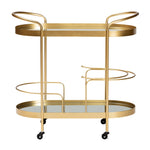 Load image into Gallery viewer, Baxton Studio Kamal Modern And Contemporary Glam Brushed Gold Finished Metal And Mirrored Glass 2-Tier Mobile Wine Bar Cart
