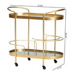 Load image into Gallery viewer, Baxton Studio Kamal Modern And Contemporary Glam Brushed Gold Finished Metal And Mirrored Glass 2-Tier Mobile Wine Bar Cart
