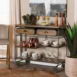 Load image into Gallery viewer, Baxton Studio Grant Vintage Rustic Industrial Oak Brown Finished Wood And Black Finished Metal 2-Drawer Kitchen Cart
