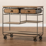 Load image into Gallery viewer, Baxton Studio Grant Vintage Rustic Industrial Oak Brown Finished Wood And Black Finished Metal 2-Drawer Kitchen Cart
