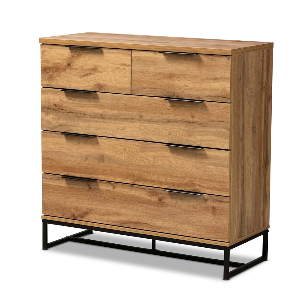 Baxton Studio Franklin Modern and Contemporary Finished Wood and Black Finished Metal 5-Drawer Bedroom Chest