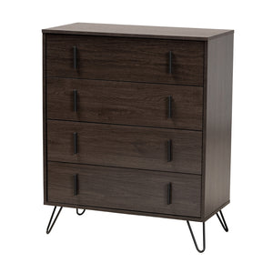 Baxton Studio Baldor Modern And Contemporary Dark Brown Finished Wood And Black Metal 4-Drawer Bedroom Chest