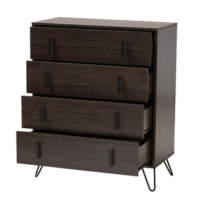 Baxton Studio Baldor Modern And Contemporary Dark Brown Finished Wood And Black Metal 4-Drawer Bedroom Chest