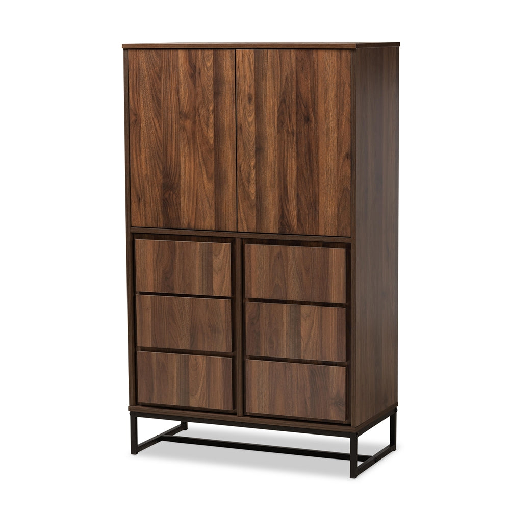 Baxton Studio Neil Modern and Contemporary Finished Wood and Black Finished Metal Multipurpose Storage Cabinet