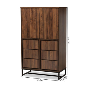 Baxton Studio Neil Modern And Contemporary Walnut Brown Finished Wood And Black Finished Metal Multipurpose Storage Cabinet