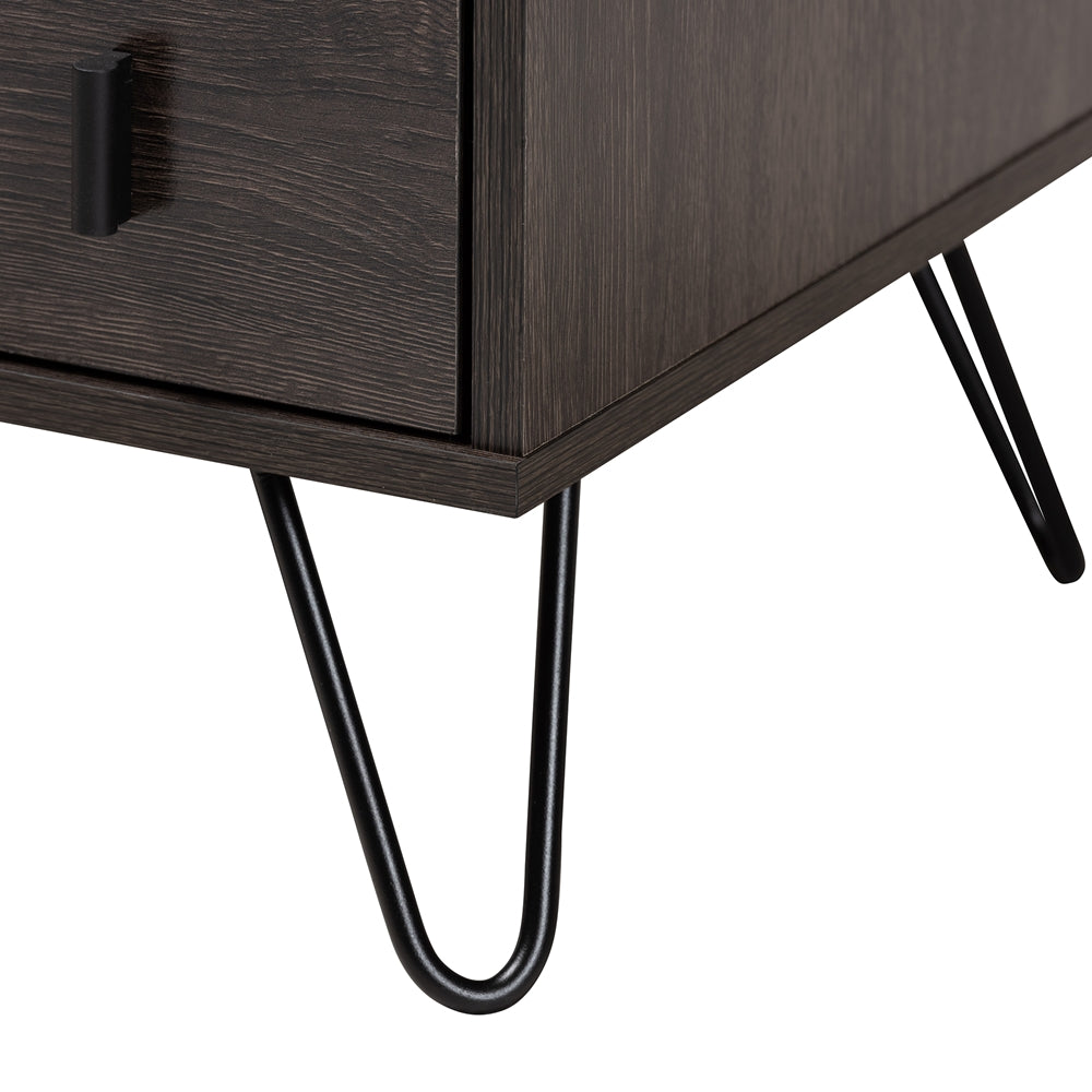 Baxton Studio Glover Modern And Contemporary Dark Brown Finished Wood And Black Metal 2-Drawer Nightstand