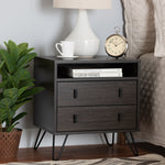 Load image into Gallery viewer, Baxton Studio Glover Modern And Contemporary Dark Brown Finished Wood And Black Metal 2-Drawer Nightstand
