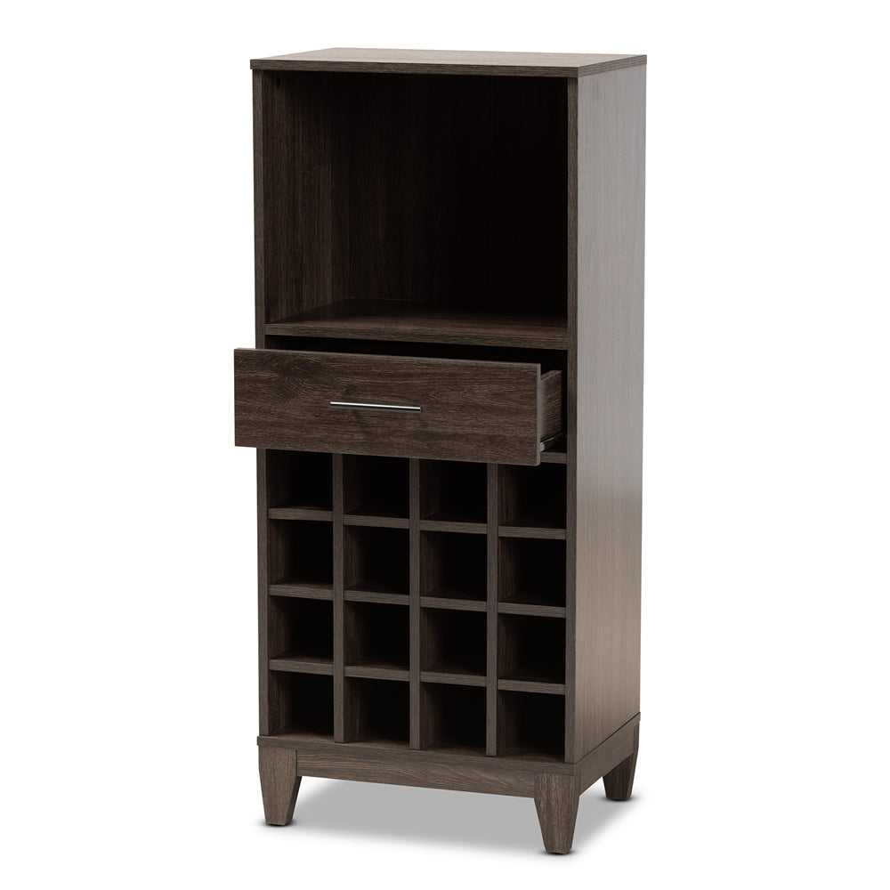 Baxton Studio Trenton Modern And Contemporary Dark Brown Finished Wood 1-Drawer Wine Storage Cabinet