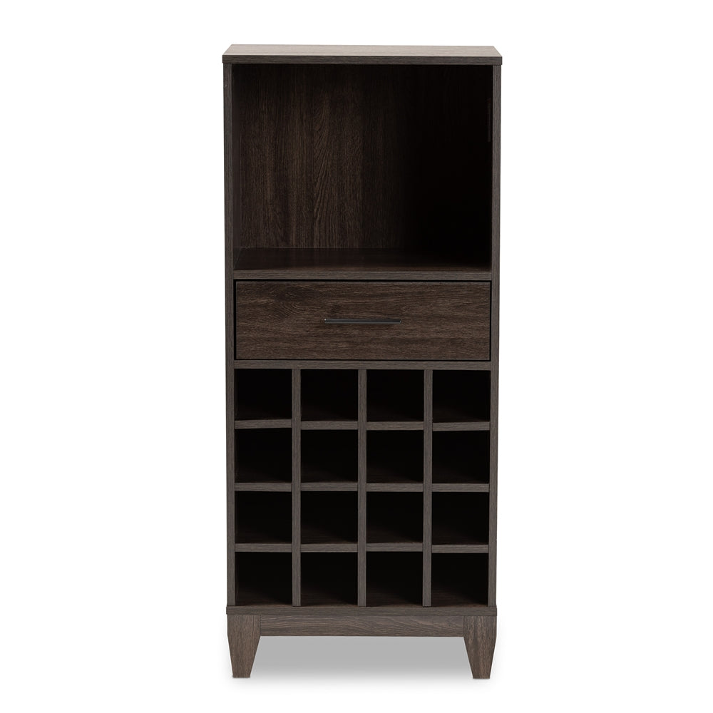 Baxton Studio Trenton Modern And Contemporary Dark Brown Finished Wood 1-Drawer Wine Storage Cabinet