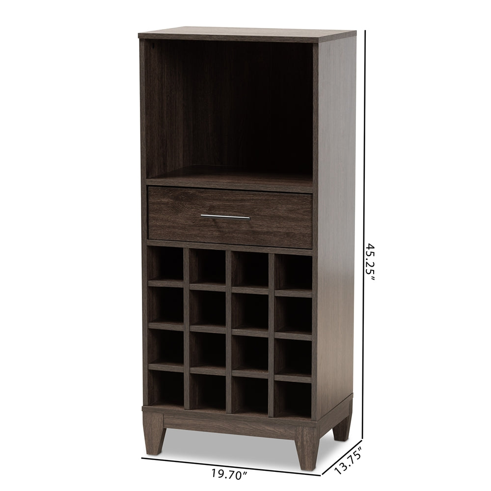 Baxton Studio Trenton Modern And Contemporary Dark Brown Finished Wood 1-Drawer Wine Storage Cabinet