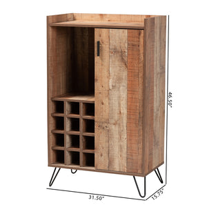 Baxton Studio Mathis Modern And Contemporary Rustic Brown Finished Wood And Black Metal Wine Storage Cabinet