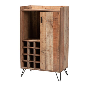 Baxton Studio Mathis Modern And Contemporary Rustic Brown Finished Wood And Black Metal Wine Storage Cabinet