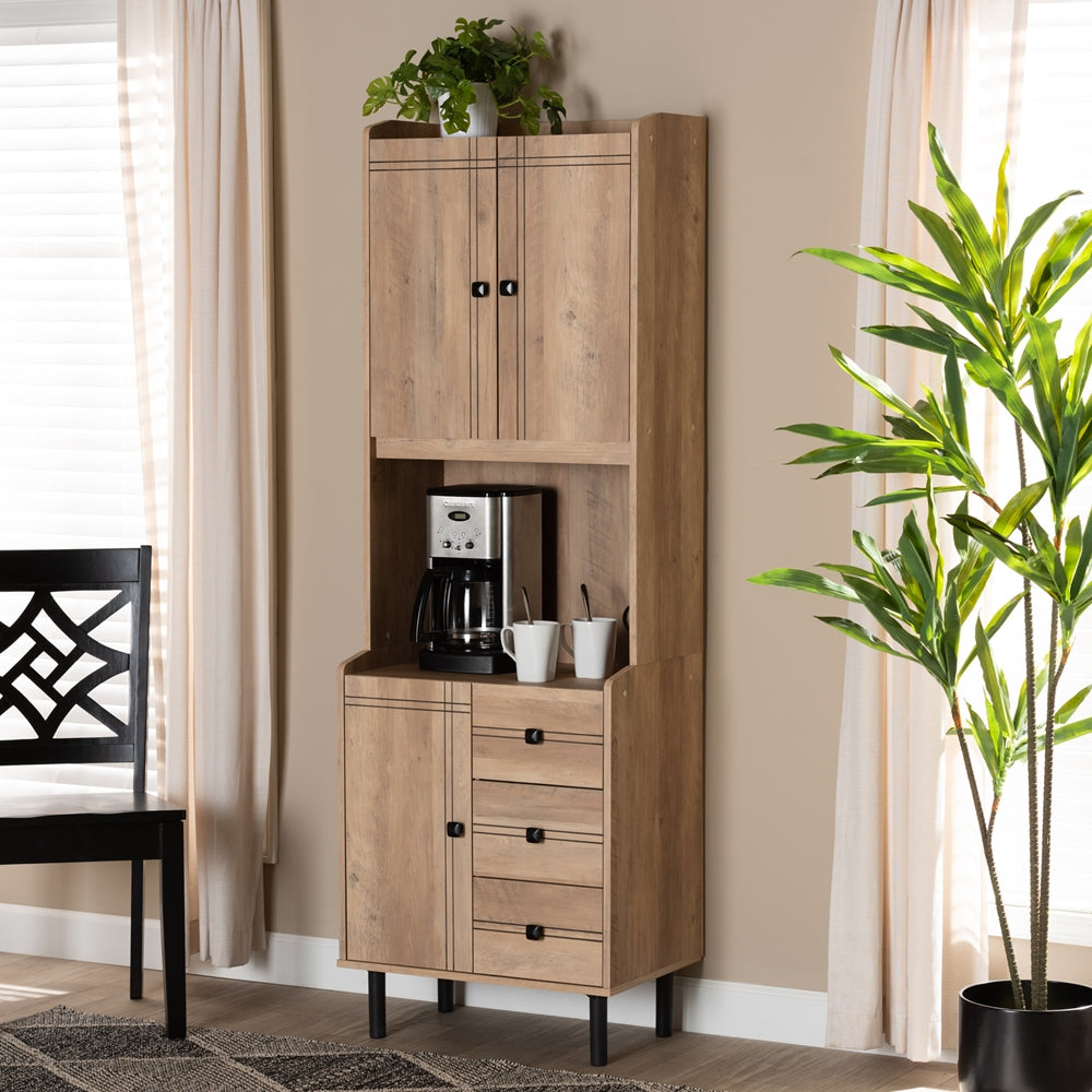 BAXTON STUDIO PATTERSON MODERN AND CONTEMPORARY OAK BROWN FINISHED 3-DRAWER KITCHEN STORAGE CABINET