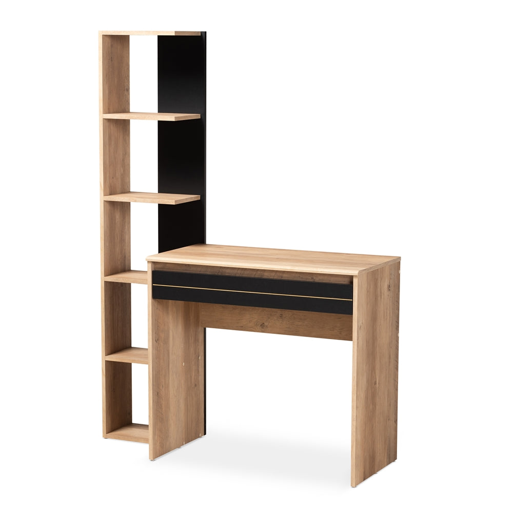 Baxton Studio Levi Modern and Contemporary Two-Tone Finished Wood Desk with Shelves