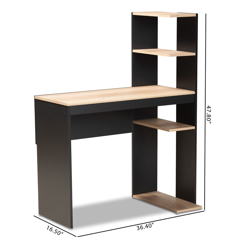 Baxton Studio Callahan Modern And Contemporary Two-Tone Dark Grey And Oak Finished Wood Desk With Shelves