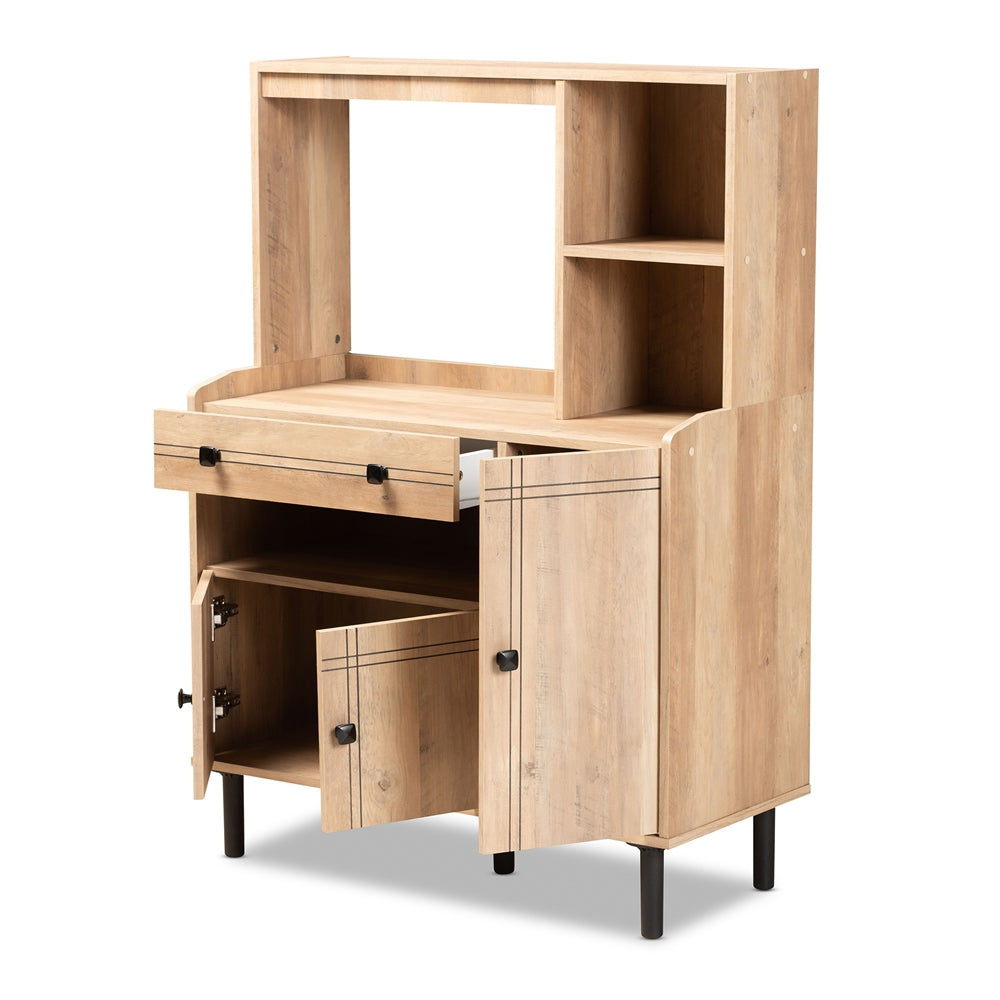 Baxton Studio Patterson Modern And Contemporary Modern Oak Brown Finished Wood 3-Door Kitchen Storage Cabinet