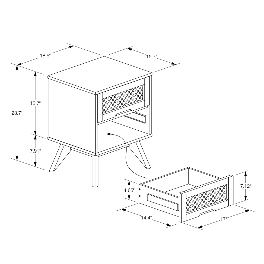 Baxton Studio Barrett Mid-Century Modern Walnut Brown Finished Wood And Synthetic Rattan 2-Drawer Nightstand