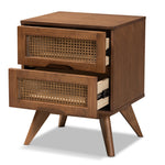 Load image into Gallery viewer, Baxton Studio Barrett Mid-Century Modern Walnut Brown Finished Wood And Synthetic Rattan 2-Drawer Nightstand
