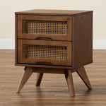 Load image into Gallery viewer, Baxton Studio Barrett Mid-Century Modern Walnut Brown Finished Wood And Synthetic Rattan 2-Drawer Nightstand
