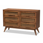 Load image into Gallery viewer, Baxton Studio Barrett Mid-Century Modern Walnut Brown Finished Wood And Synthetic Rattan 6-Drawer Dresser
