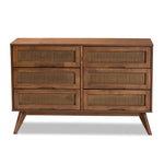 Load image into Gallery viewer, Baxton Studio Barrett Mid-Century Modern Walnut Brown Finished Wood And Synthetic Rattan 6-Drawer Dresser
