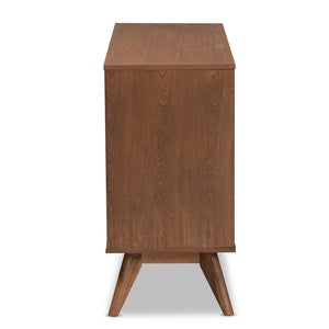 Baxton Studio Barrett Mid-Century Modern Walnut Brown Finished Wood And Synthetic Rattan 6-Drawer Dresser