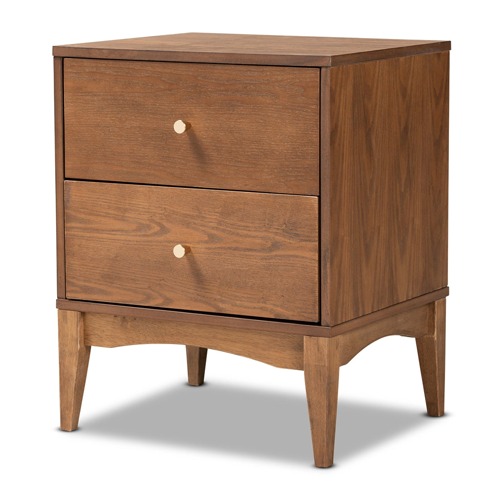 Baxton Studio Landis Mid-Century Modern Ash Walnut Finished Wood 2-Drawer Nightstand