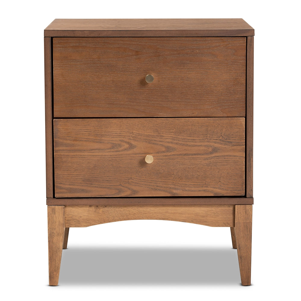 Baxton Studio Landis Mid-Century Modern Ash Walnut Finished Wood 2-Drawer Nightstand