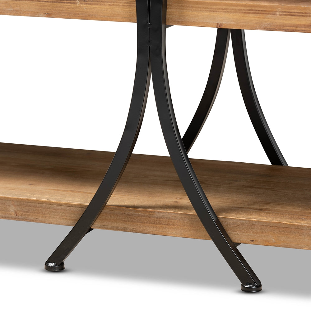 BAXTON STUDIO TERRELL MODERN RUSTIC AND INDUSTRIAL NATURAL BROWN FINISHED WOOD AND BLACK FINISHED METAL CONSOLE TABLE