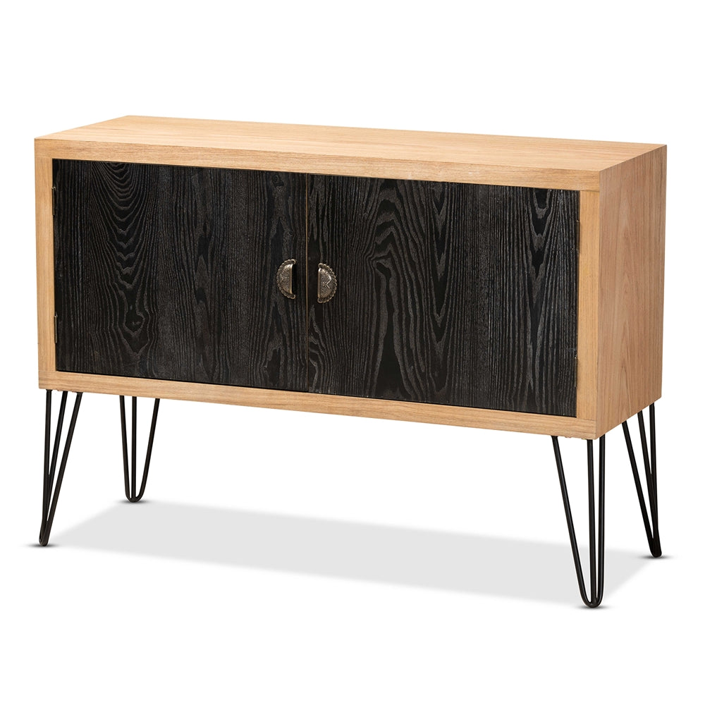 Baxton Studio Denali Modern And Contemporary Two-Tone Walnut Brown And Black Finished Wood And Metal Storage Cabinet