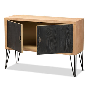 Baxton Studio Denali Modern And Contemporary Two-Tone Walnut Brown And Black Finished Wood And Metal Storage Cabinet