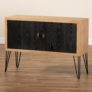 Baxton Studio Denali Modern And Contemporary Two-Tone Walnut Brown And Black Finished Wood And Metal Storage Cabinet