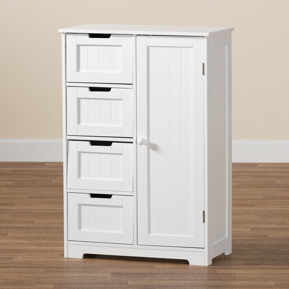 Baxton Studio Bauer Modern And Contemporary White Finished Wood 4-Drawer Bathroom Storage Cabinet