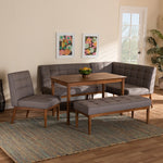 Load image into Gallery viewer, Baxton Studio Sanford Mid-Century Modern Grey Fabric Upholstered And Walnut Brown Finished Wood 5-Piece Dining Nook Set
