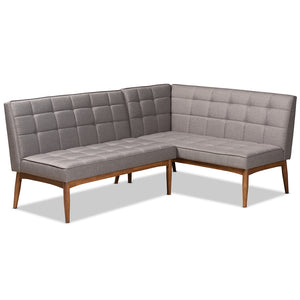 Baxton Studio Sanford Mid-Century Modern Fabric Upholstered and Walnut Brown Finished Wood 2-Piece Dining Nook Banquette Set